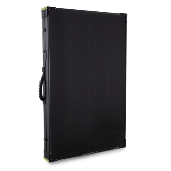 פאנל סולארי מתקפל BOULDER 200B בהספק 200W, טווח מתח של 12-22V – פתרון נייד ומתקדם טכנולוגי פוטו-וולטאית לייצור חשמל ירוק ואמין, כולל ידית נשיאה ופינות מחוזות איכותיות בתשתית אנרגטית מתחדשת בכל מקום.