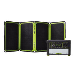 פאנל סולארי מתקפל NOMAD 28 בהספק 28W (12-22V) מוצג לצד תחנת כוח סולארית ניידת, על רקע לבן; מדגים טכנולוגיה פוטו-וולטאית וייצור אנרגיה מתחדשת, אידיאלי כמקור חשמל לתשתיות ירוקות ולשימושים מגוונים.